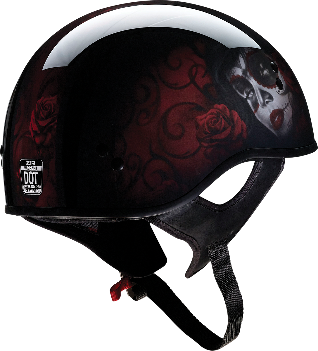 Z1R Vagrant Motorcycle Helmet - Red Catrina - Black/Red - Large 0103-1316