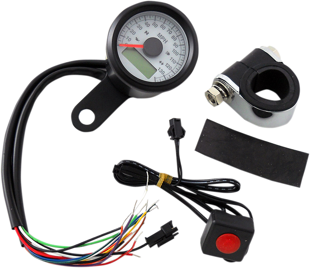 DRAG SPECIALTIES Programmable Speedometer with Indicator Lights - Gloss Black - 120 MPH LED White Face - 1-7/8" 77902W