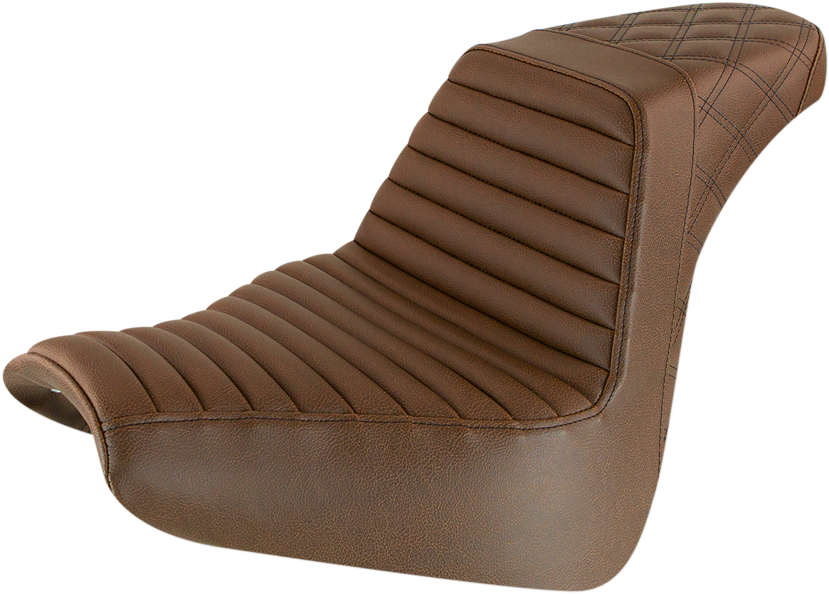 SADDLEMEN Step-Up Seat - Front Tuck-n-Roll/Rear Lattice Stitch - Brown 818-31-176BR