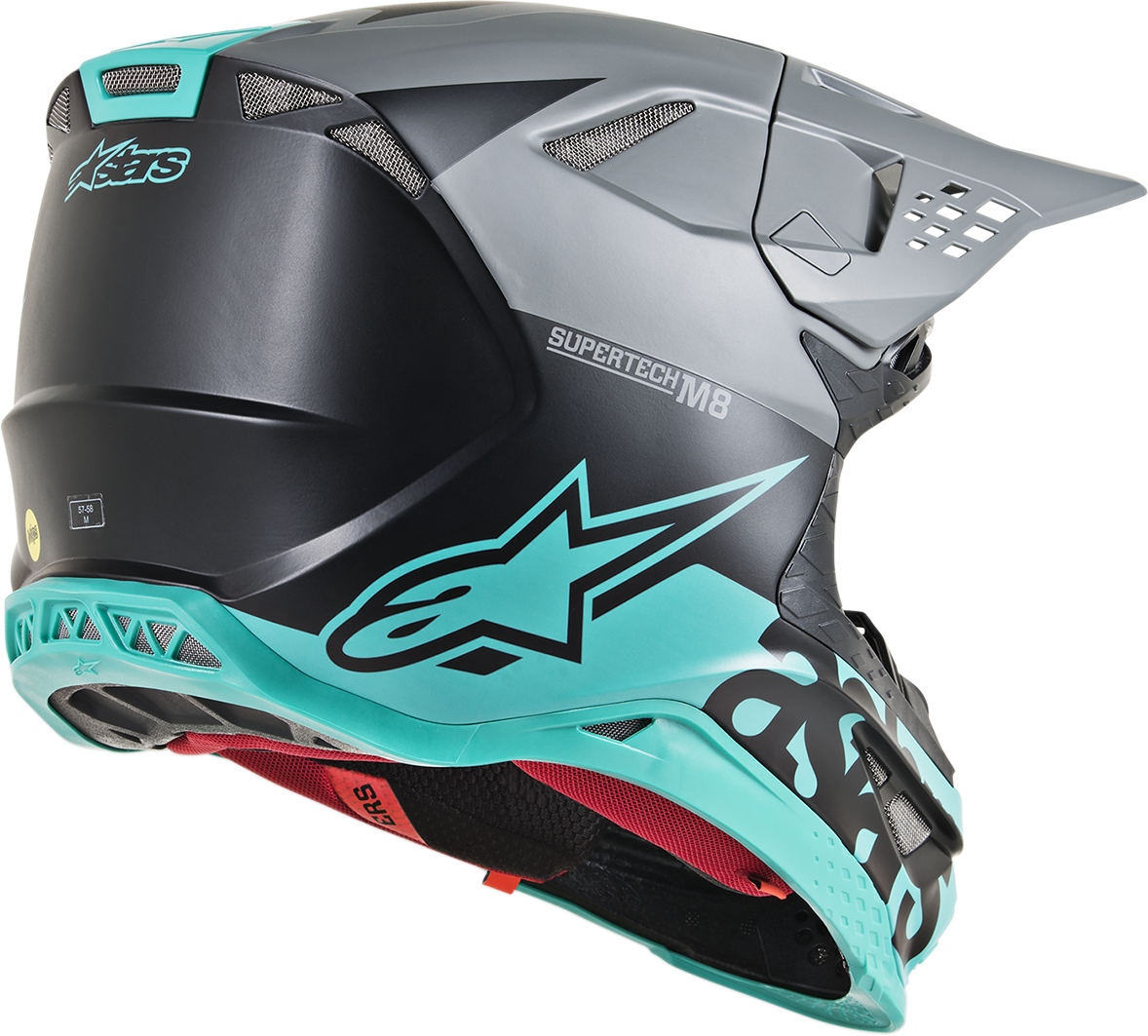 ALPINESTARS Supertech M8 Motorcycle Helmet - Radium - MIPS - Black Matte/Mid Gray/Teal - 2XL 8301519-1306-2X