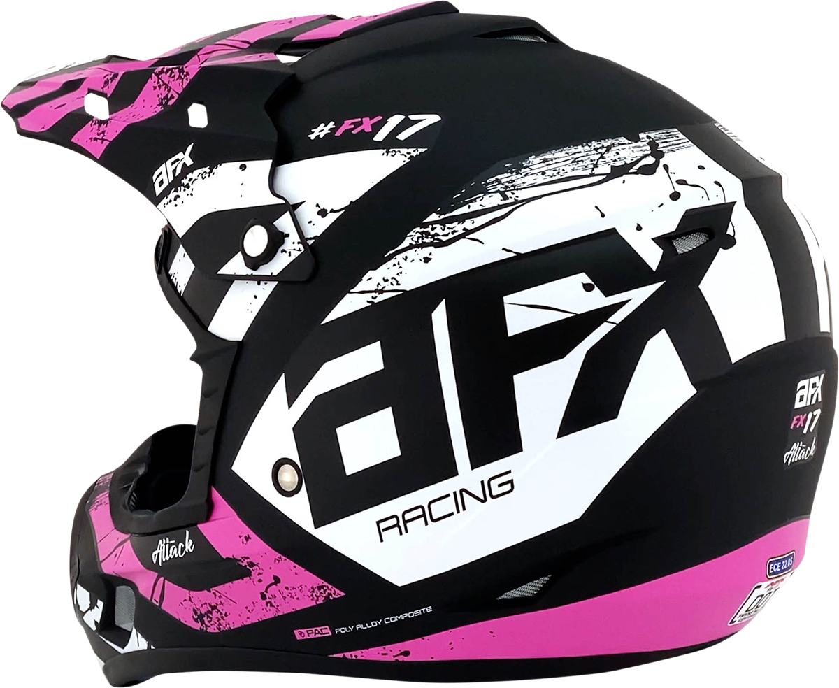 AFX FX-17Y Motorcycle Helmet - Attack - Matte Black/Fuchsia - Medium 0111-1412