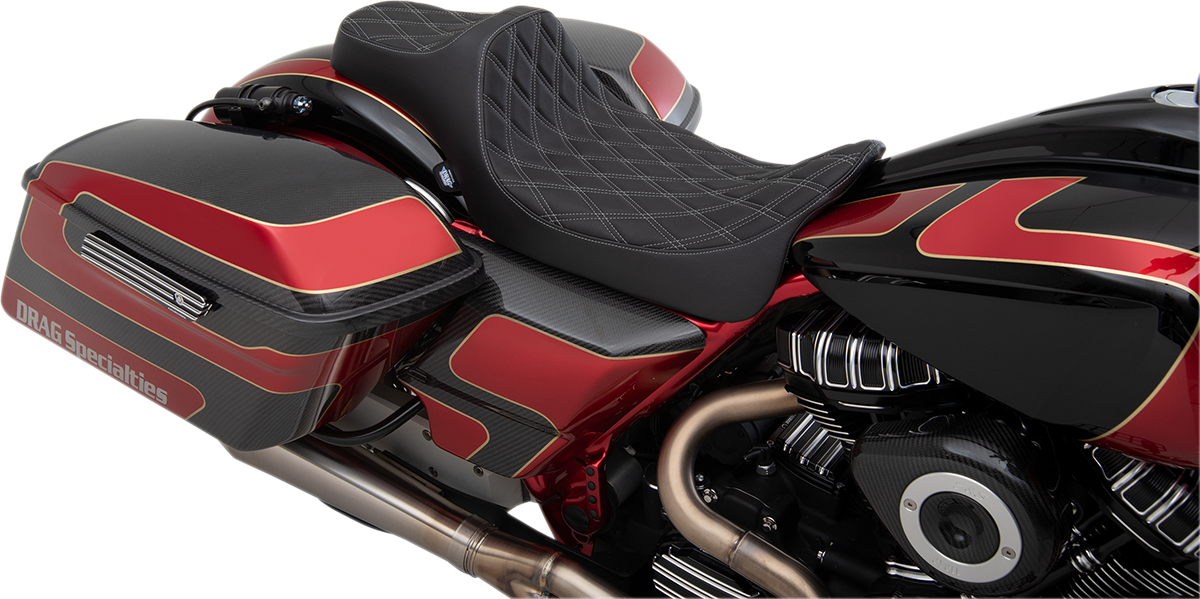 DRAG SPECIALTIES Predator III Seat - Extended - Double Diamond - Silver Stitched - FL '08-'22 0801-1261