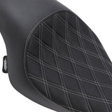 DRAG SPECIALTIES Seat - 3/4 Solo - Double Diamond - Black w/ Silver Stitching - '04-'22 XL NO RUBBER BUMPERS 0804-0745