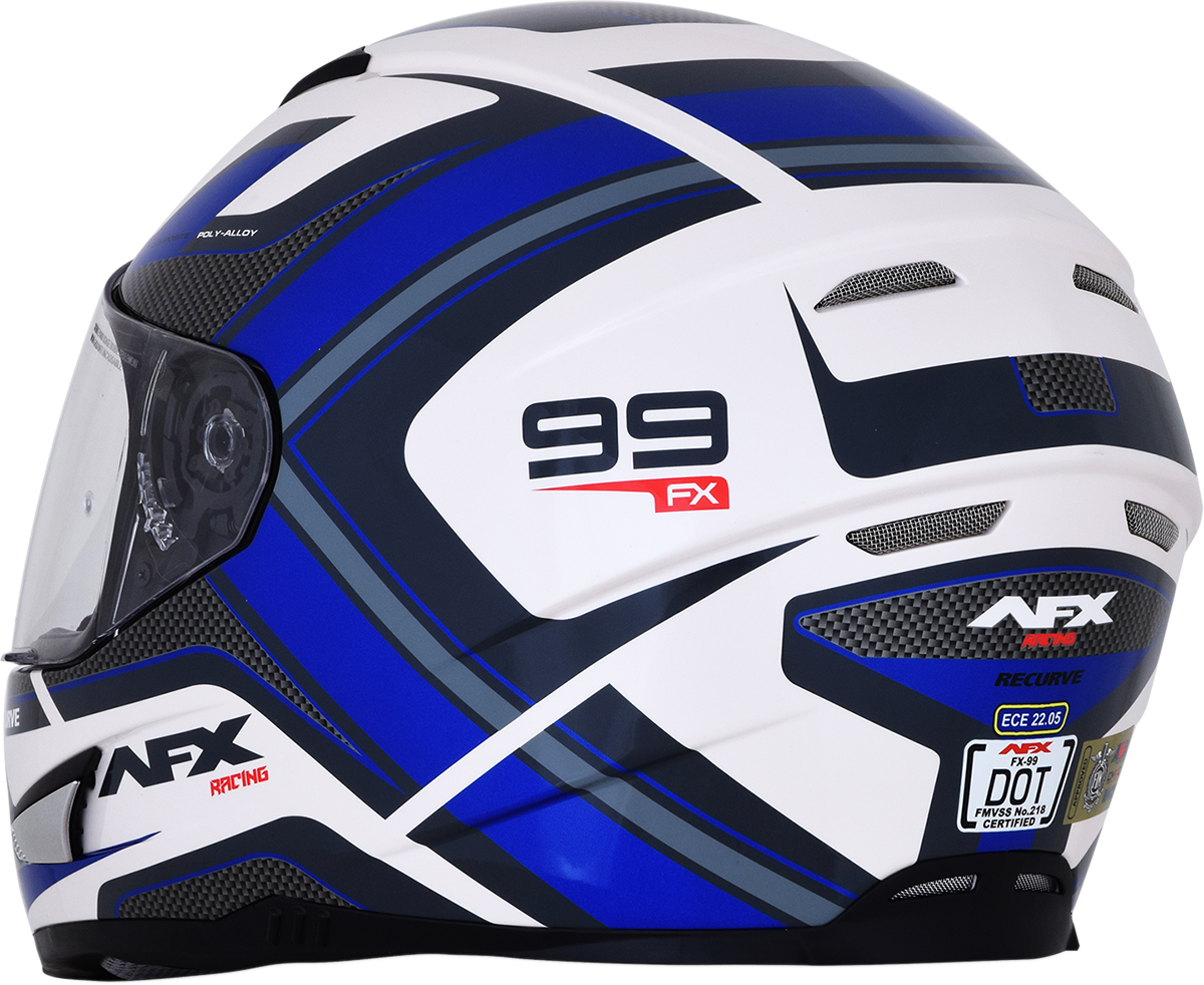 AFX FX-99 Motorcycle Helmet - Recurve - Pearl White/Blue - Large 0101-11123