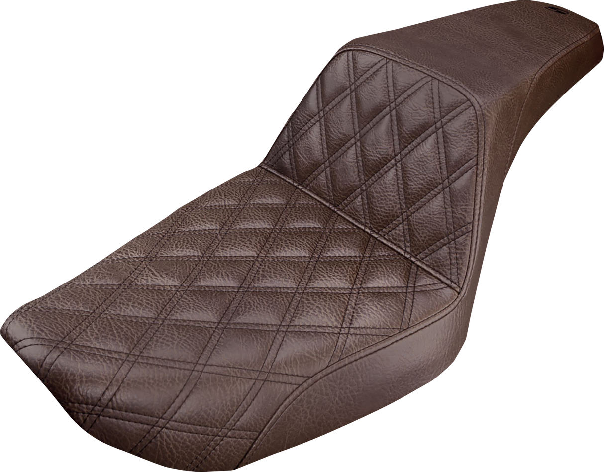 SADDLEMEN Step-Up Seat - Front Lattice Stitch - Brown - Dyna 896-04-172BR