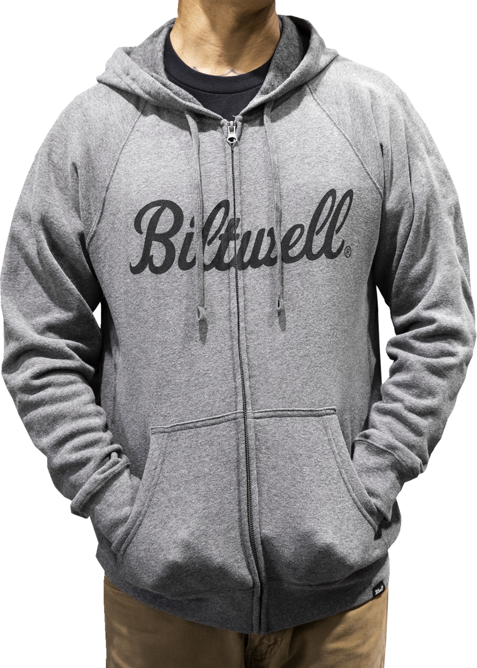 BILTWELL Script Zip-Up Raglan Hoodie - Heather Gray - Small 8126-083-002