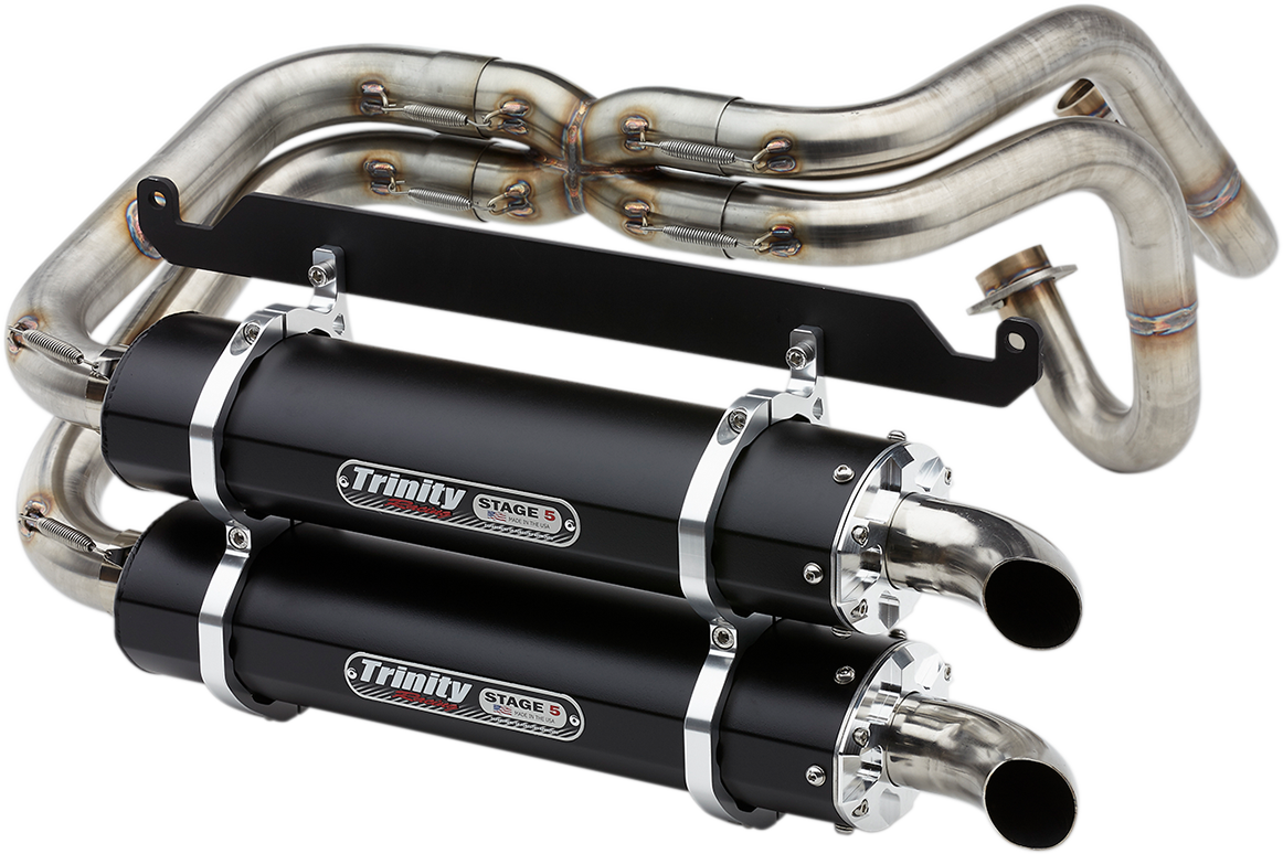 Honda Talon 2019-2024 Exhaust, Trinity Racing Brushed Dual Stage 5 Black Full System Aluminum TR-4170D-BK