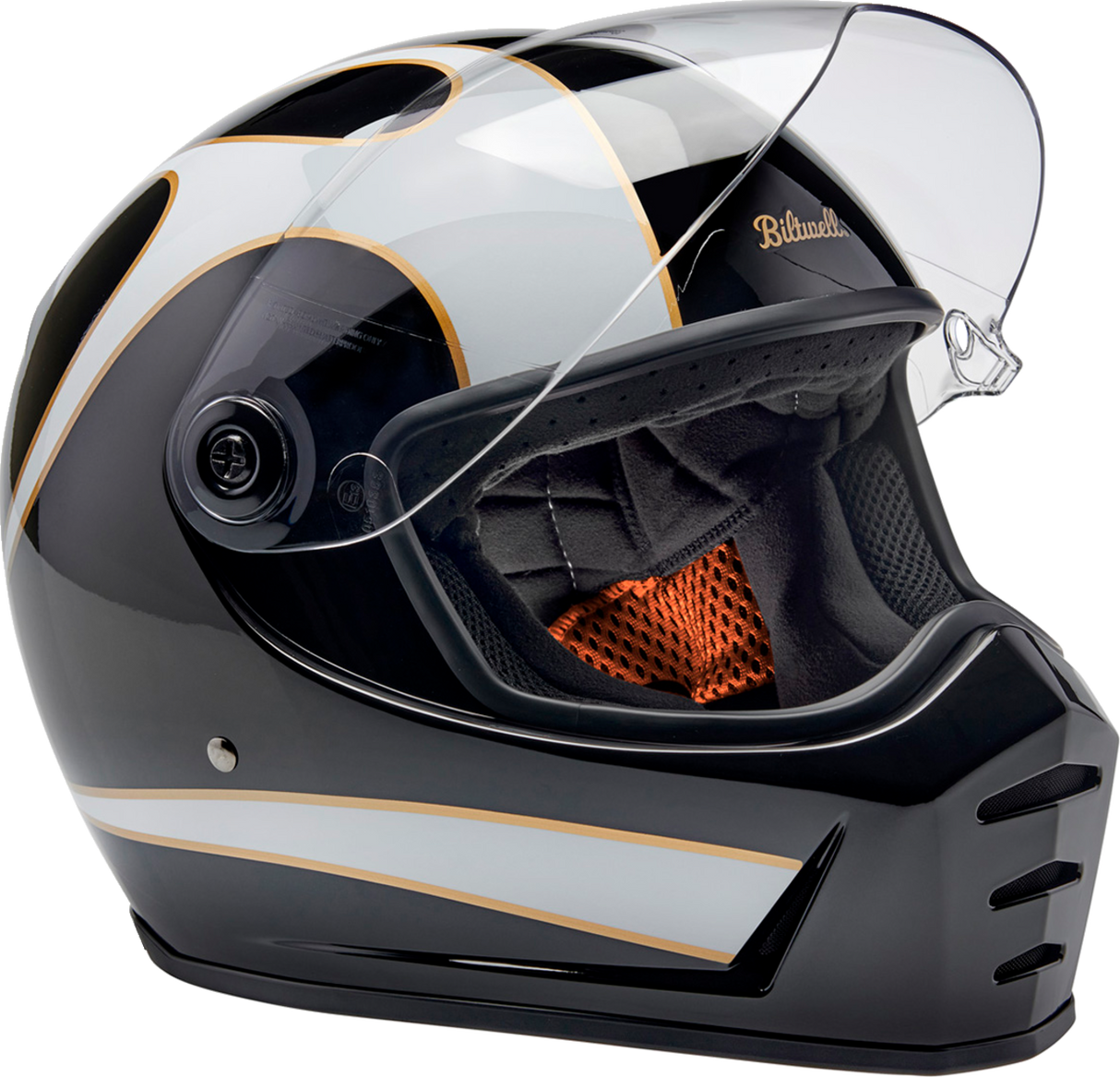 BILTWELL Lane Splitter Motorcycle Helmet - Gloss Black/White Flames - Small 1004-570-502