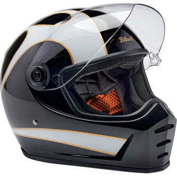 BILTWELL Lane Splitter Helmet - Gloss Black/White Flames - XS 1004-570-501