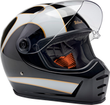 BILTWELL Lane Splitter Motorcycle Helmet - Gloss Black/White Flames - Large 1004-570-504