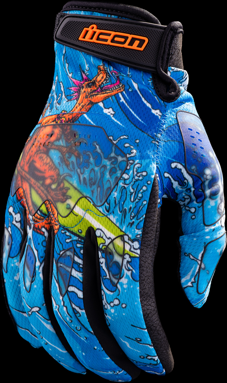 ICON Hooligan™ Dino Fury Gloves - Blue - Small 3301-4635