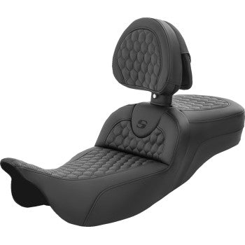 SADDLEMEN RoadSofa™ Seat - Honeycomb - with Backrest - Extended Reach - FL '08-'23 808-07B-190BR