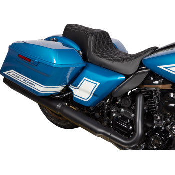 DRAG SPECIALTIES Predator 1Up Seat - Vinyl - Double Diamond Silver Stitch - FLH '08-'23 0801-1489