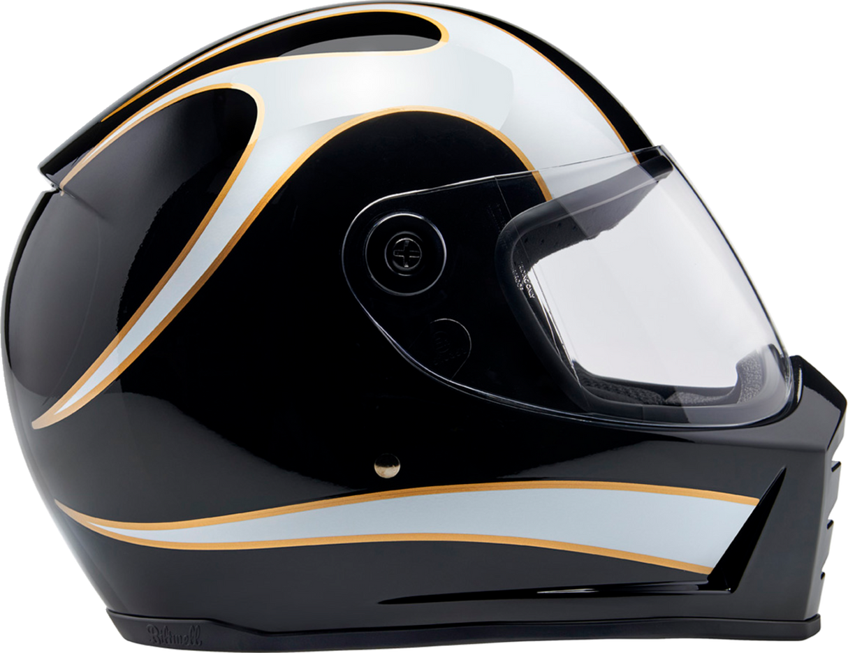 BILTWELL Lane Splitter Motorcycle Helmet - Gloss Black/White Flames - Small 1004-570-502