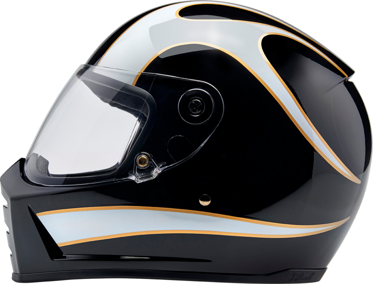 BILTWELL Lane Splitter Motorcycle Helmet - Gloss Black/White Flames - Large 1004-570-504