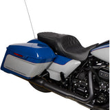 DRAG SPECIALTIES Freedom Seat - Vinyl - Double Diamond Black Stitch - FLH '09-'23  0801-1481