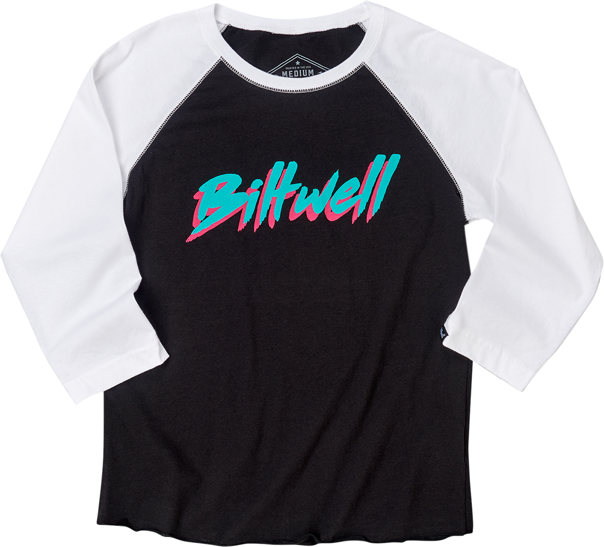 BILTWELL Women's 1985 Raglan T-Shirt - Black/White - Large 8144-060-004