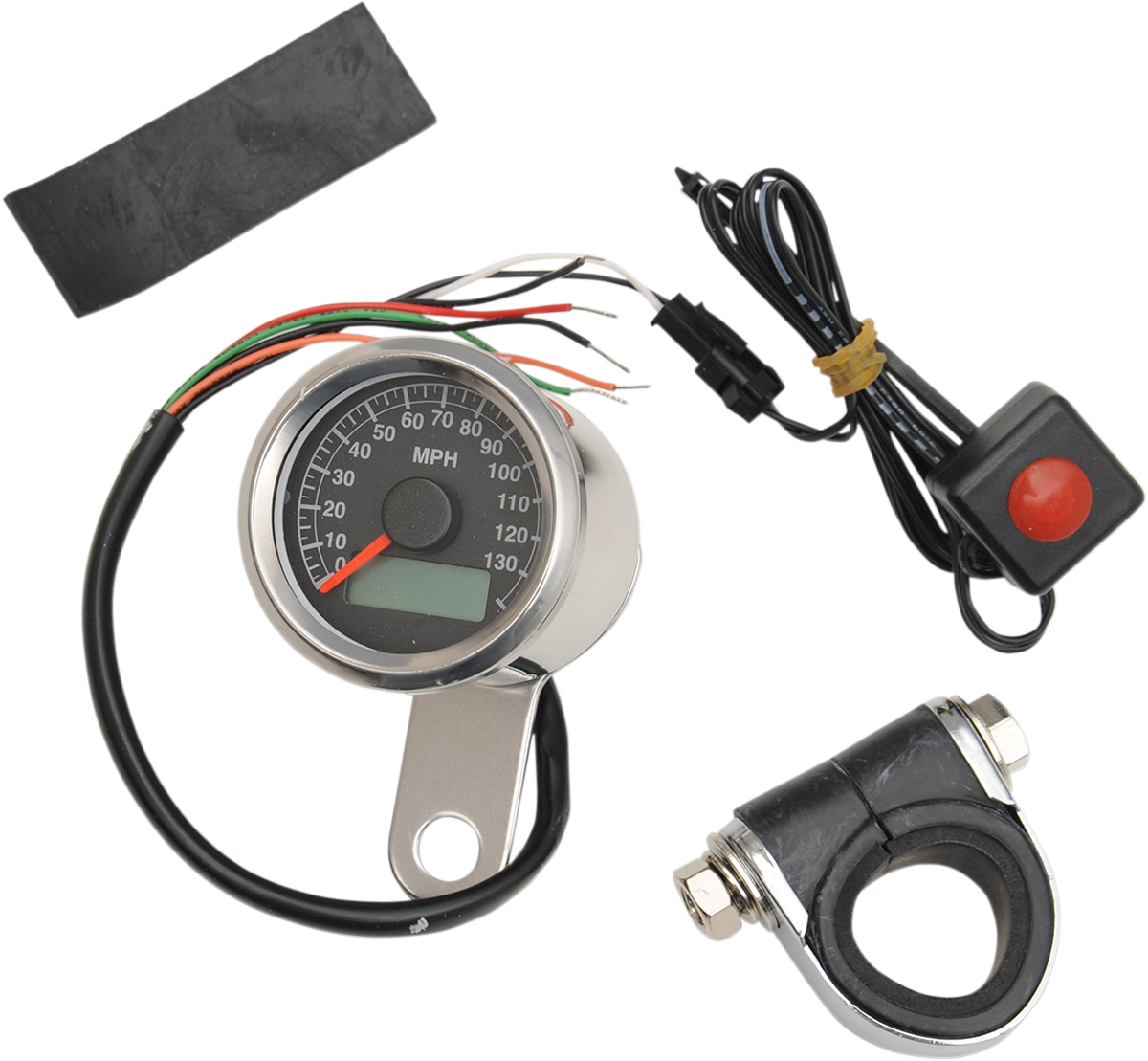 DRAG SPECIALTIES 1.87" MPH Programmable Mini Electronic Speedometer with Odometer/Tripmeter - Polished - Black Face 21-6899NU