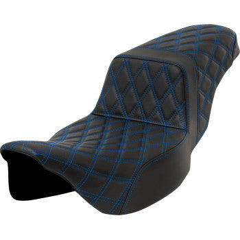 SADDLEMEN Step-Up Seat - Lattice Stitch - Blue Stitch - Extended Reach - FLH/FLT '08-'23 A808-07E-175BLU