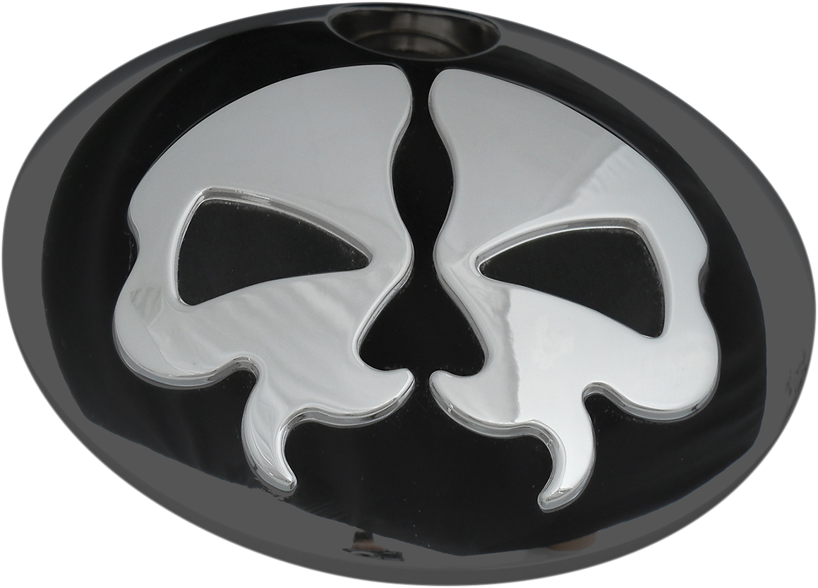 DRAG SPECIALTIES Fuel Door - Split Skull - Black with Chrome 78051B