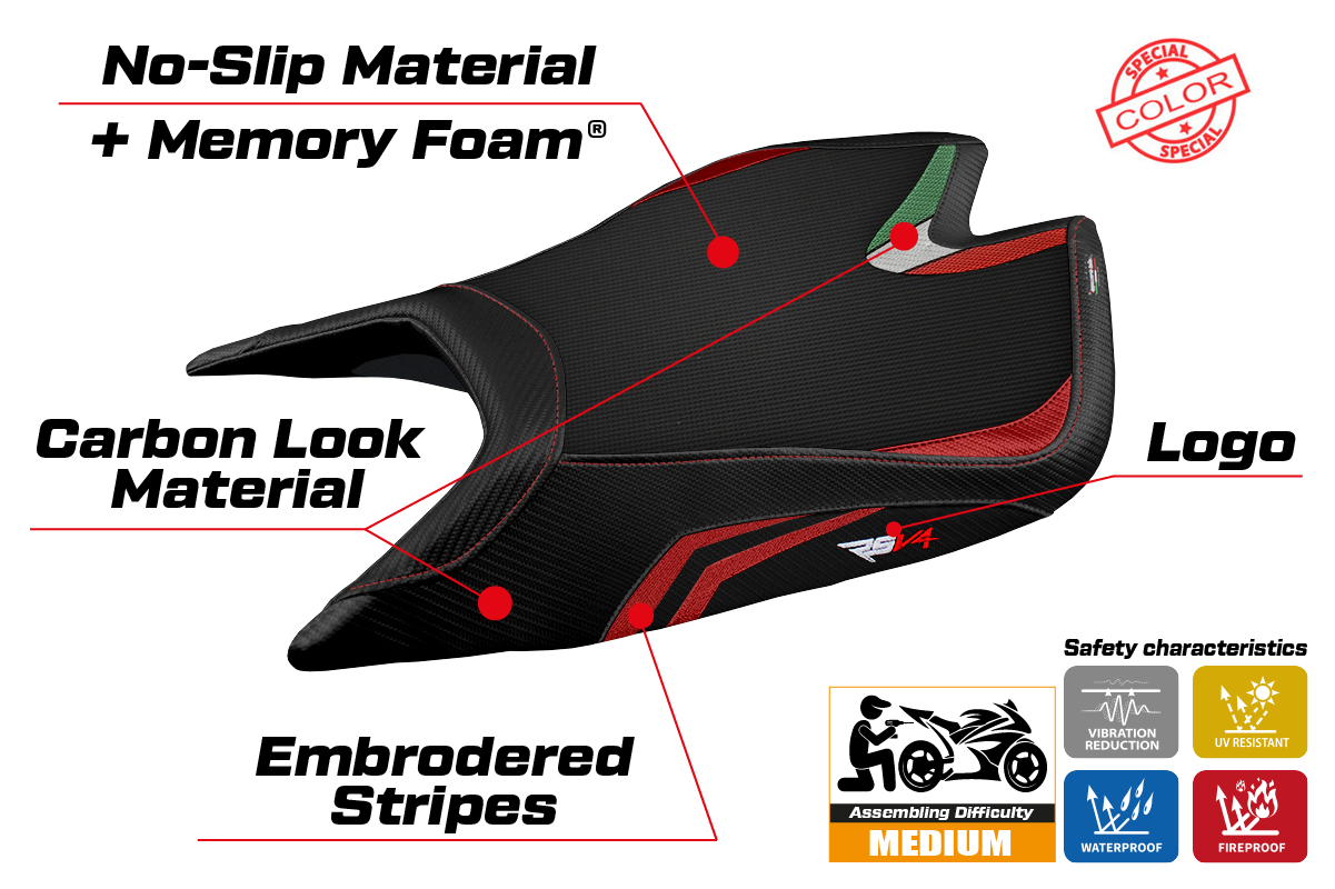 Aprilia RSV4 2021 2022 2023 Seat Cover Tappezzeria Comfort Red Black