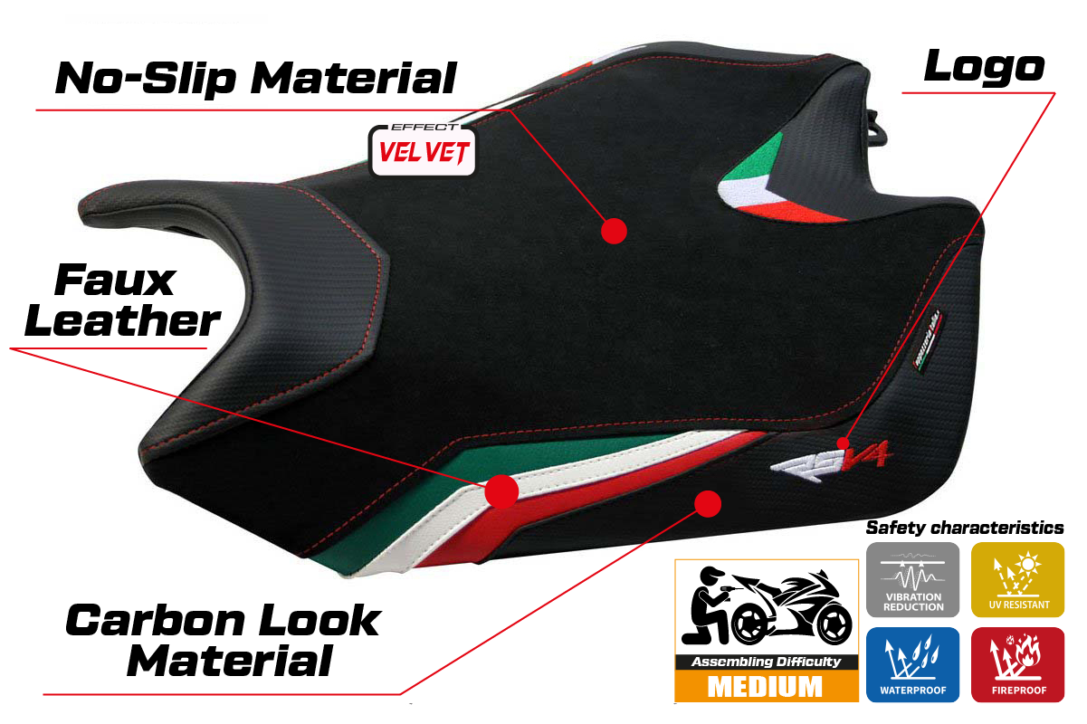 Aprilia RSV4 2009-2018 2019 2020 Seat Cover Tappezzeria Velvet Italy Flag Black