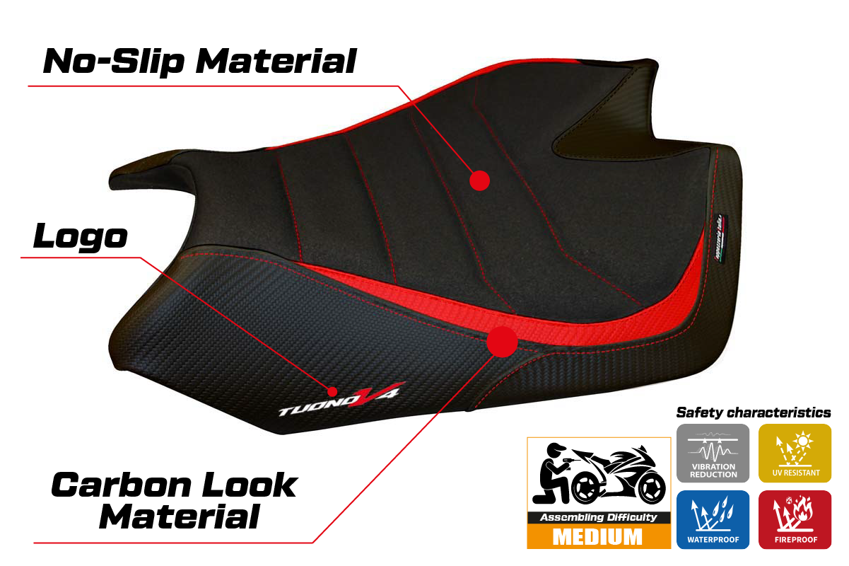 Aprilia Tuono V4 2011-2019 2020 Seat Cover Tappezzeria Ultragrip Red Black