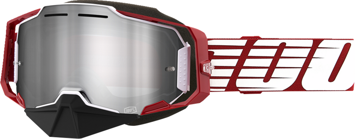 100% Armega Snow Goggles - Oversized Red - Silver Mirror 50008-00006