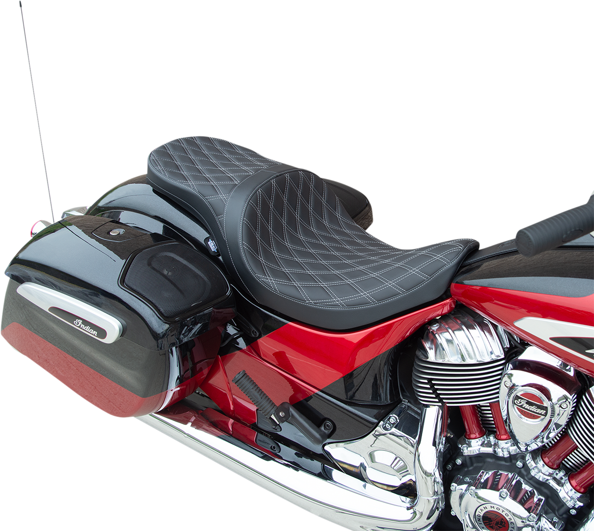 DRAG SPECIALTIES Low Profile Touring Seat - Double Diamond w/ Silver Stitching - '14-'22 Indian 0810-2260