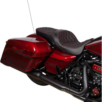 DRAG SPECIALTIES Freedom Seat - Vinyl - Double Diamond Red Stitch - FLH '09-'23 0801-1484