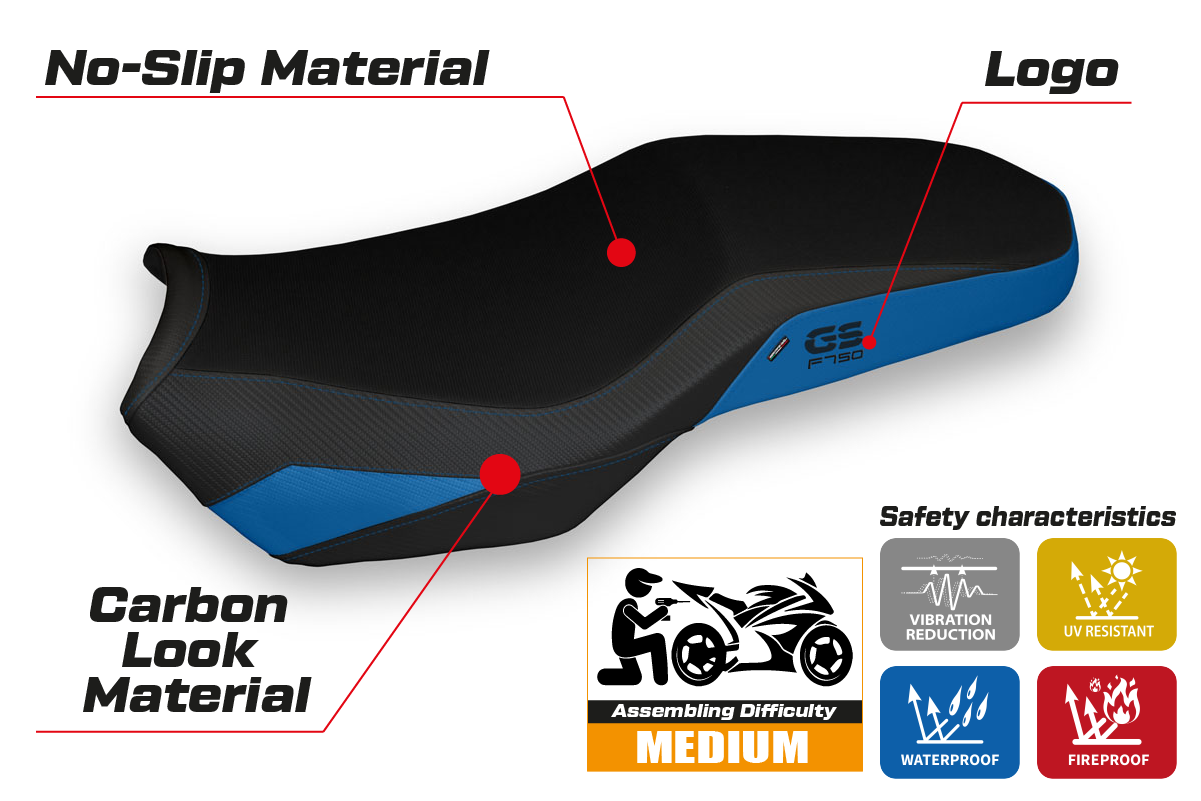 BMW F750GS 2018 2019 2020 2021 2022 2023 Seat Cover Tappezzeria Blue Black