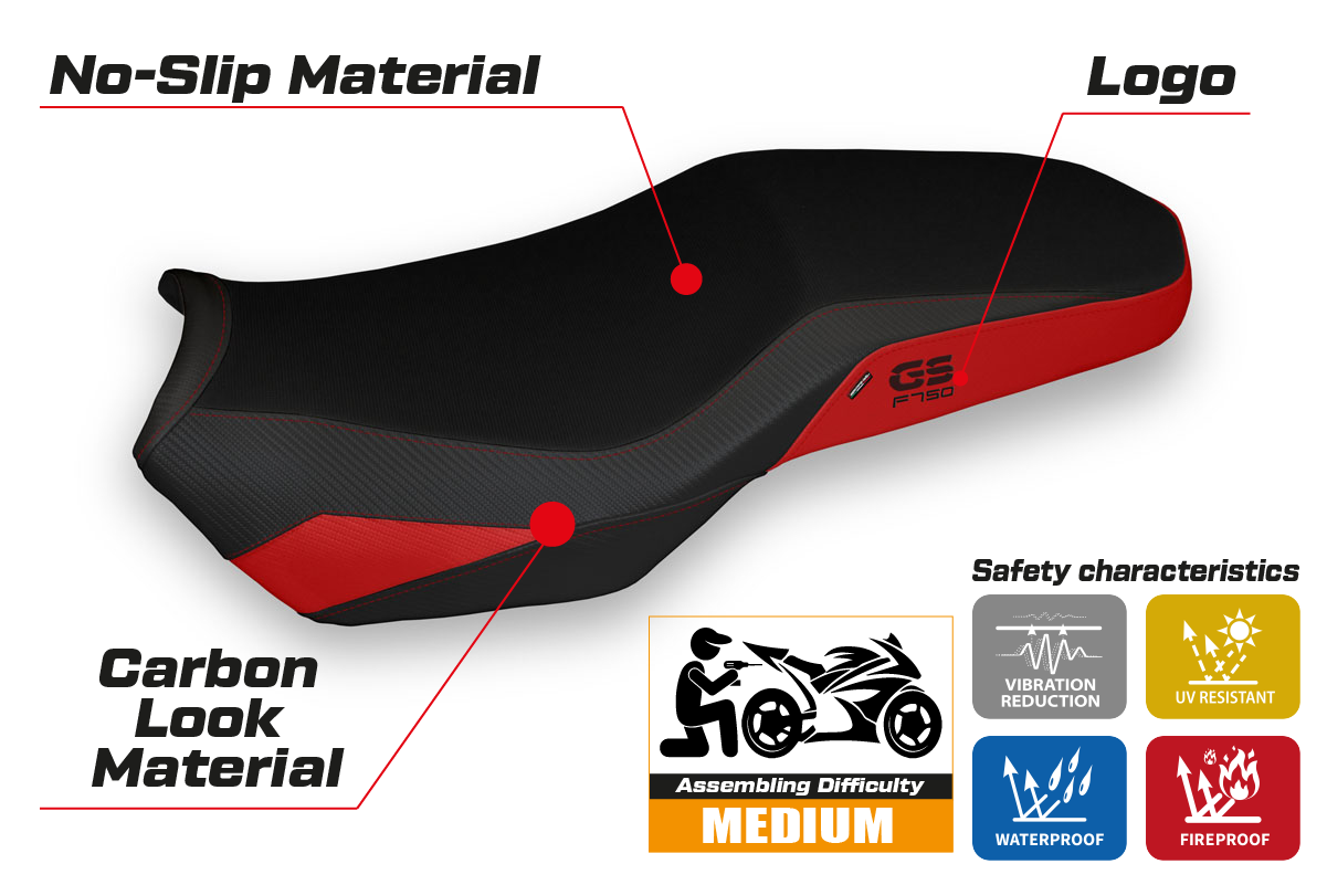 BMW F750GS 2018 2019 2020 2021 2022 2023 Seat Cover Tappezzeria Red Black