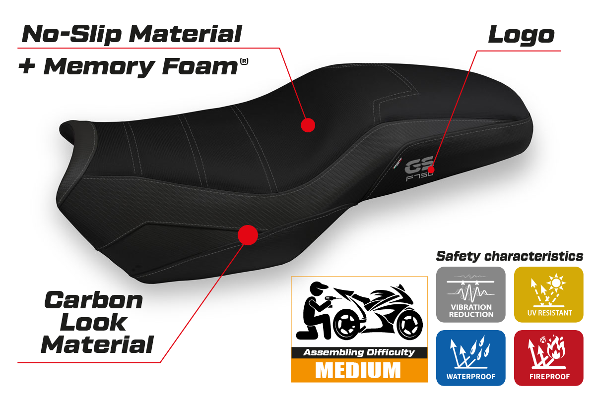 BMW F750GS 2018 2019 2020 2021 2022 2023 Seat Cover Tappezzeria Comfort Black