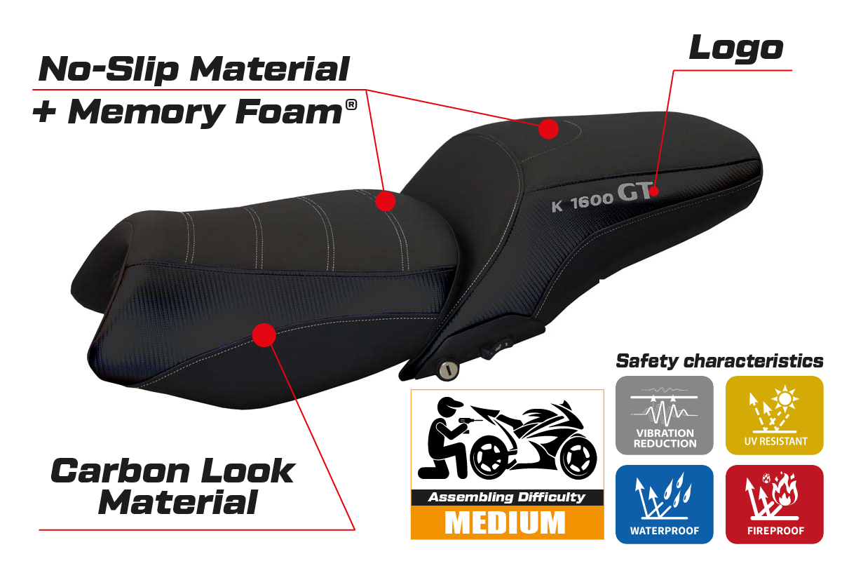 BMW K1600GT 2010-2019 2020 2021 2022 2023 Seat Cover Tappezzeria Comfort Black