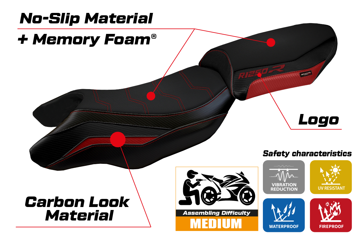 BMW R1250R 2019 2020 2021 2022 2023 Seat Cover Tappezzeria Comofrt Red Black