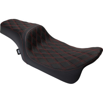 DRAG SPECIALTIES Predator 1Up Seat - Vinyl - Double Diamond Red Stitch - FLH '08-'23 0801-1491