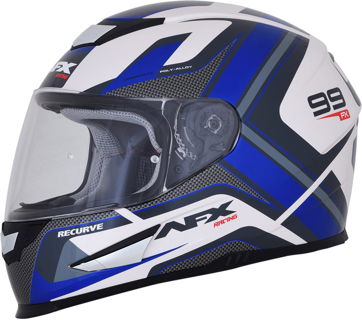 AFX FX-99 Motorcycle Helmet - Recurve - Pearl White/Blue - Large 0101-11123