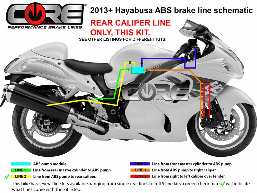 Suzuki GSXR 1300 Hayabusa (2013-2018) ABS SINGLE Rear Caliper Brake Line Kit