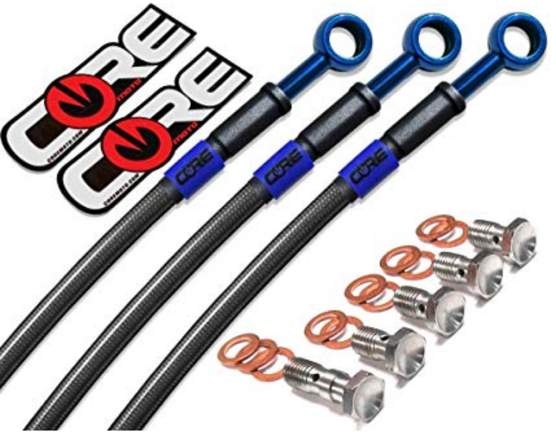 Kawasaki ZX9R 2002-2003 Front and Rear Brake Lines Carbon / Blue Steel Braided