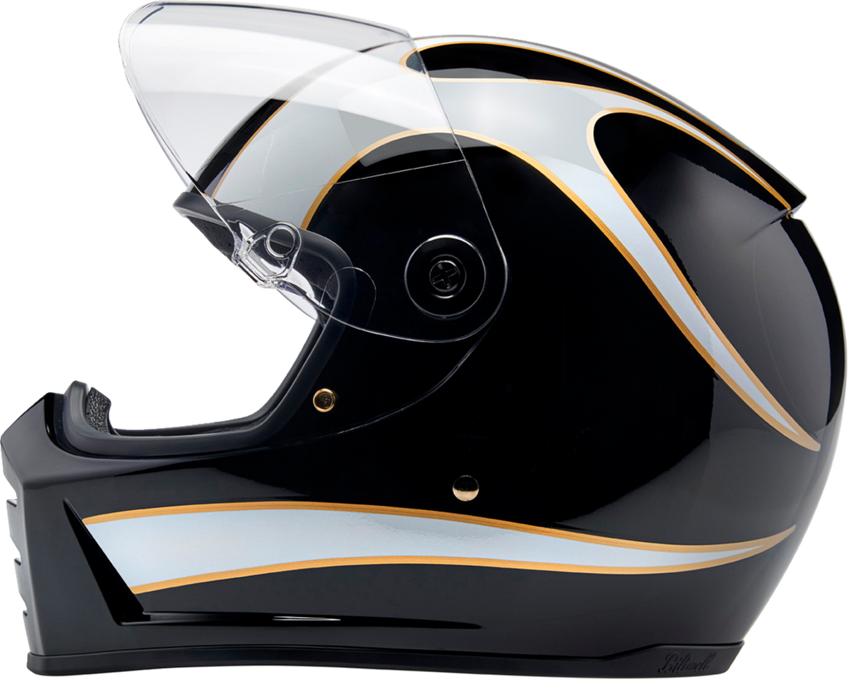 BILTWELL Lane Splitter Motorcycle Helmet - Gloss Black/White Flames - Small 1004-570-502