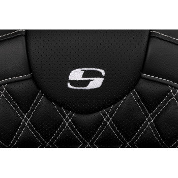 SADDLEMEN Roadsofa™ Seat - with Backrest - White Stitch - FL '08-'23 A808-07R-182WHI