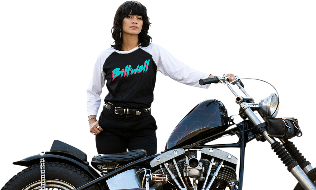 BILTWELL Women's 1985 Raglan T-Shirt - Black/White - Large 8144-060-004