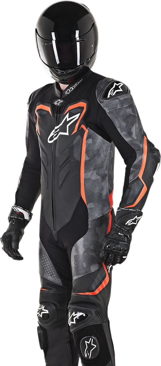 ALPINESTARS GP Plus v2 Camo 1-Piece Leather Suit - Black/Charcoal/Red Fluorescent - US 50 / EU 60 3150718-994-60