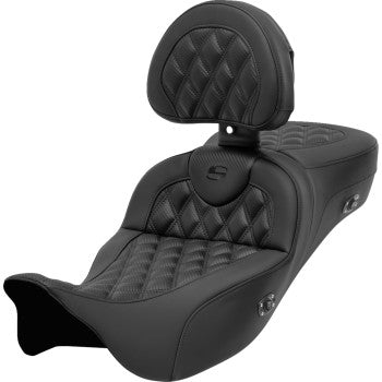 SADDLEMEN Roadsofa™ Extended Reach Seat - with Backrest - Lattice Stitch - Carbon Fiber - FL '08-'23 808-07CF-184RHC