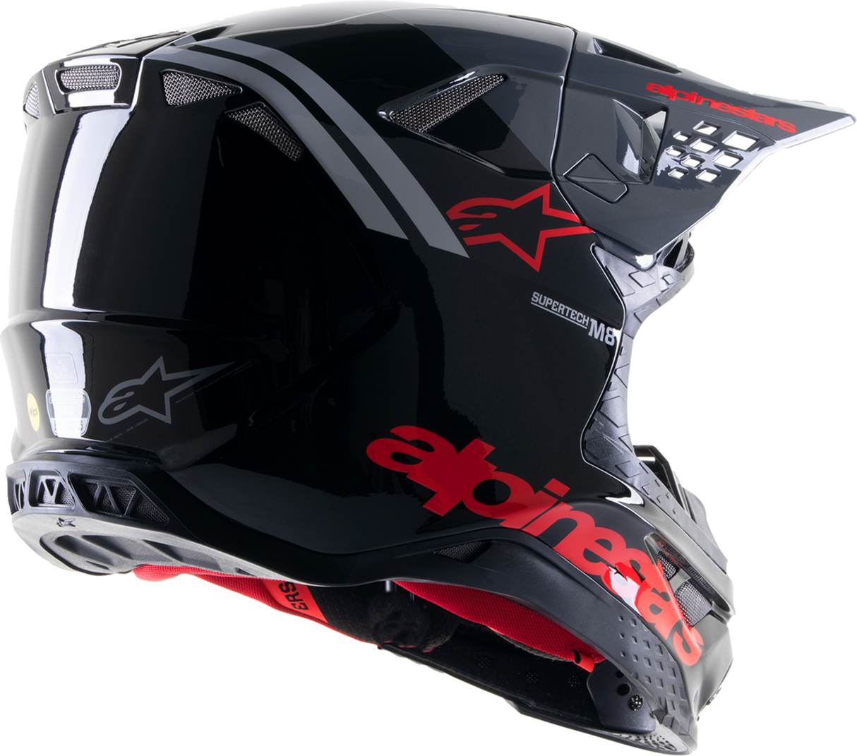 ALPINESTARS Supertech M8 Motorcycle Helmet - Radium 2 - MIPS® - Gloss Black/Neon Red - Small 8301523-1397-SM