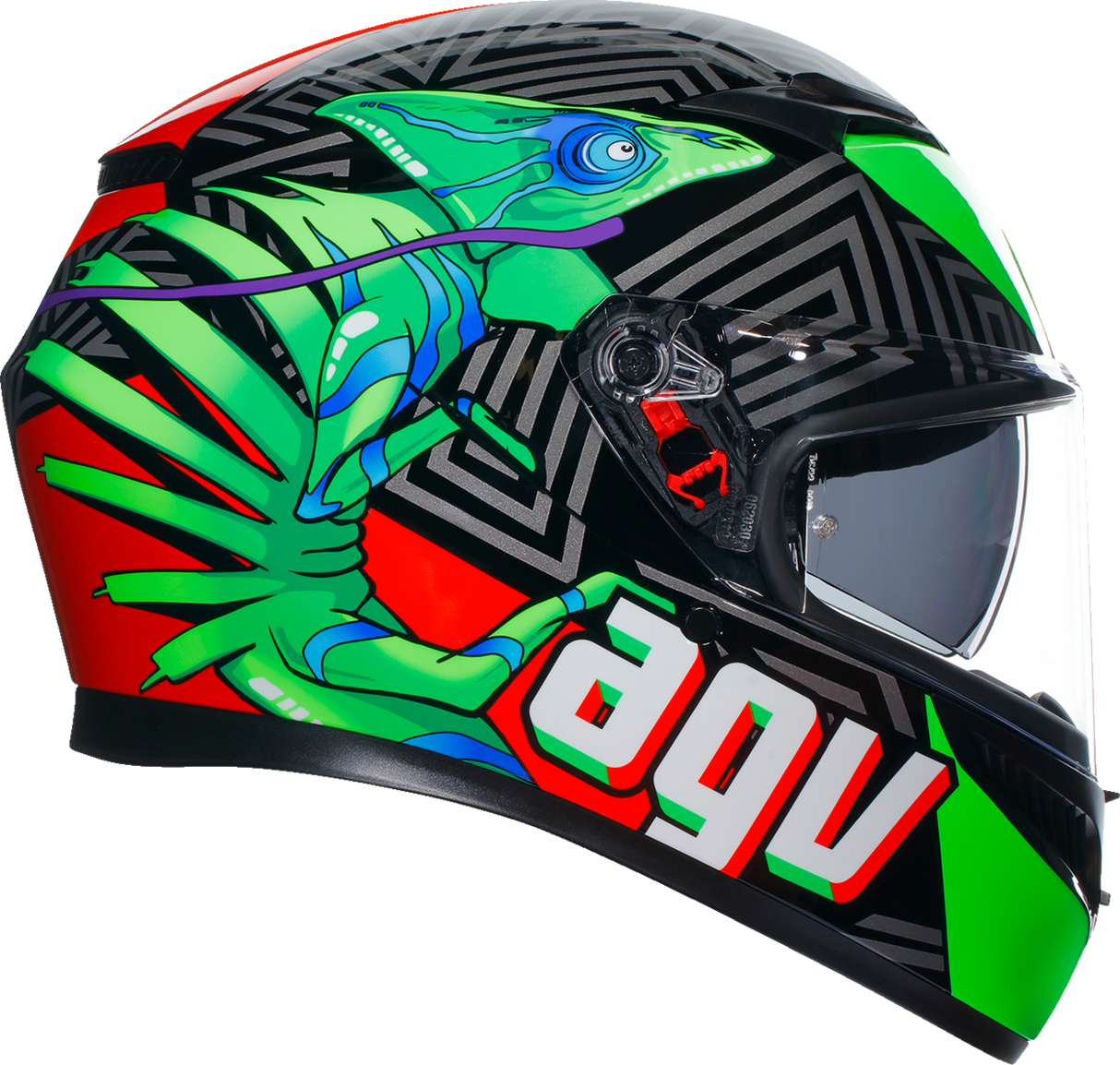 AGV K3 Motorcycle Helmet - Kamaleon - Black/Red/Green - Large 2118381004013L