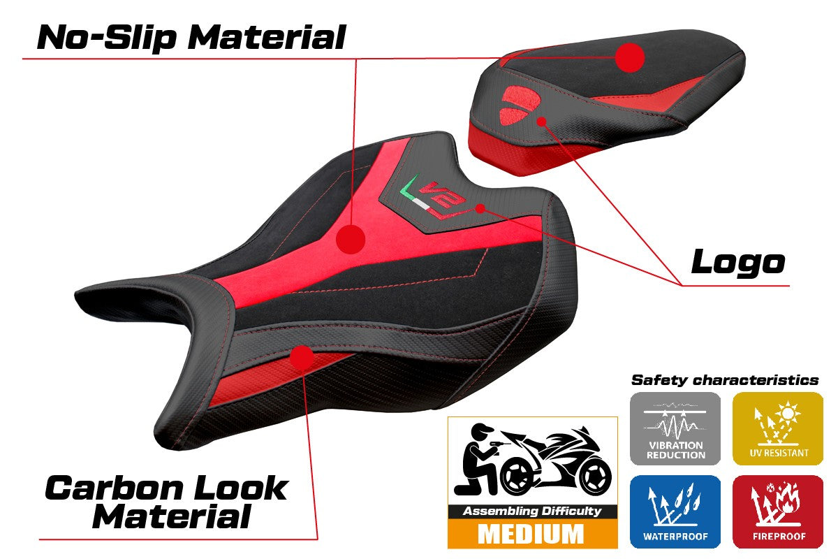 Ducati Panigale V2 2025 Seat Cover Tappezzeria Velvet Red Black