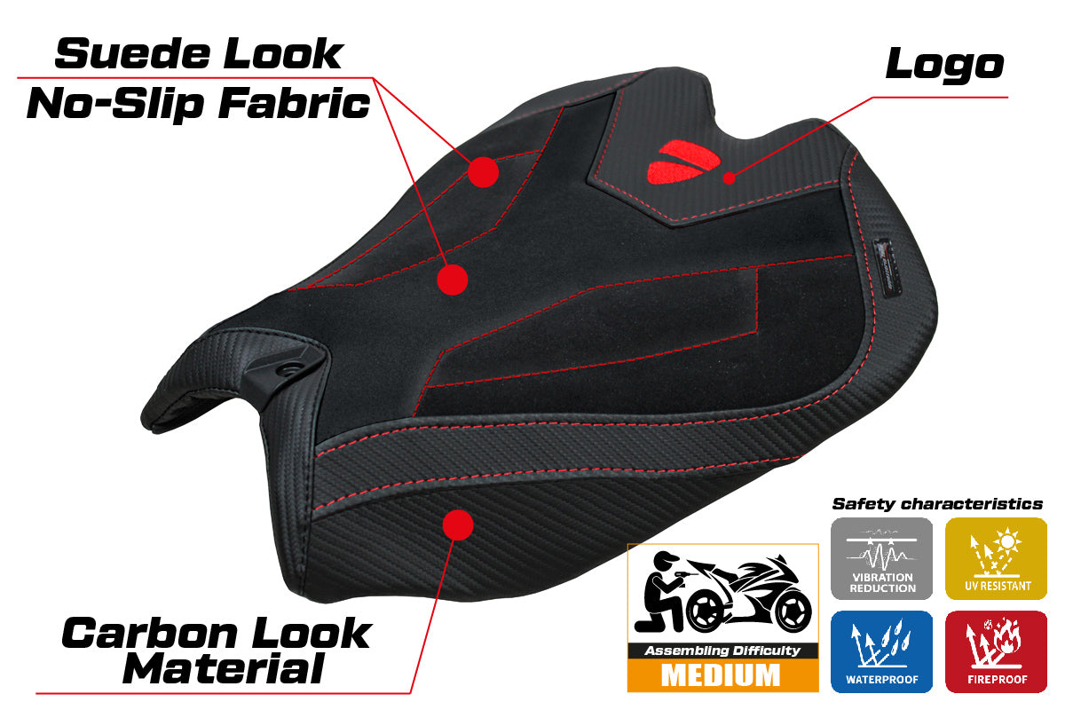 Ducati Panigale V4 2025 Seat Cover Tappezzeria Suede Black Ducati Logo