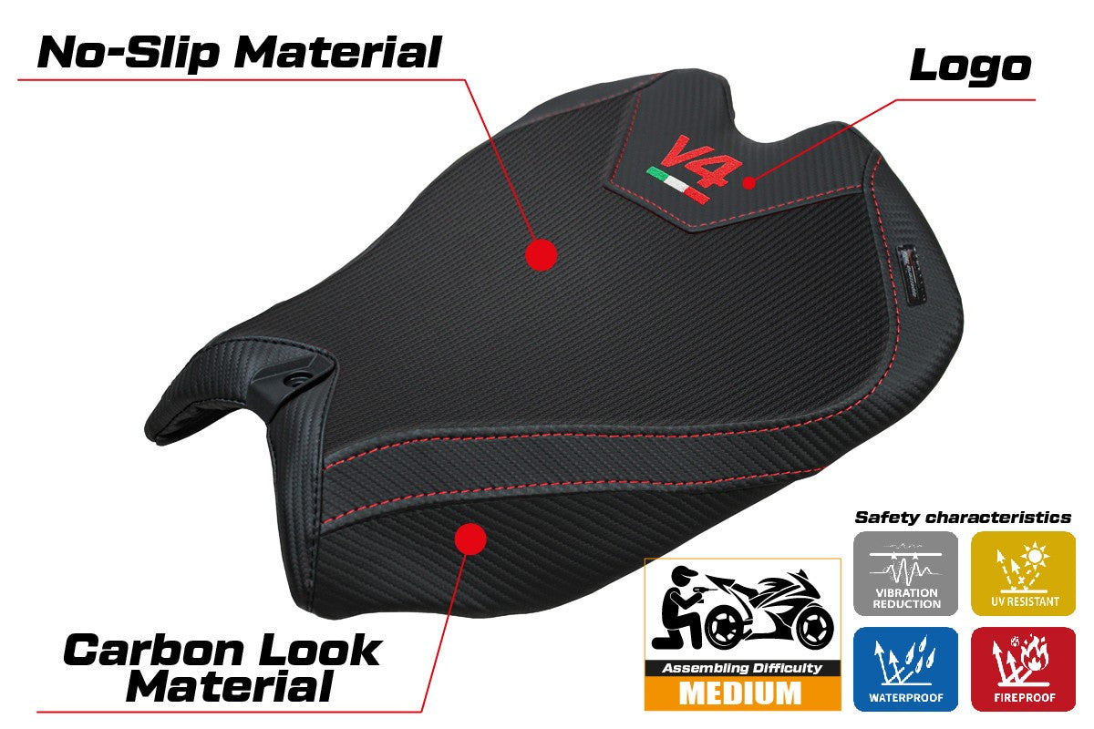 Ducati Panigale V4 2025 Seat Cover Tappezzeria Black Logo V4