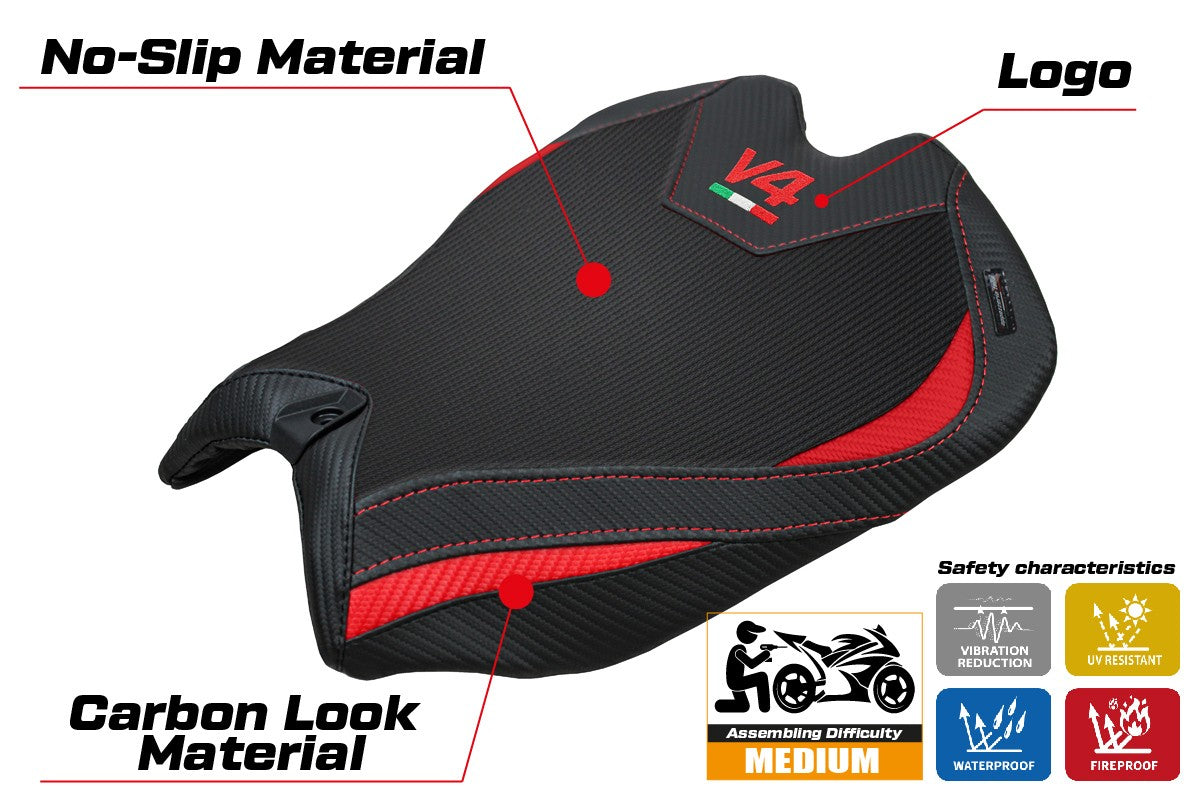 Ducati Panigale V4 2025 Seat Cover Tappezzeria Red Black Logo V4